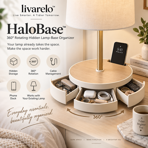 livarelo™ HaloBase™ 360° Rotating Hidden Lamp-Base Organizer