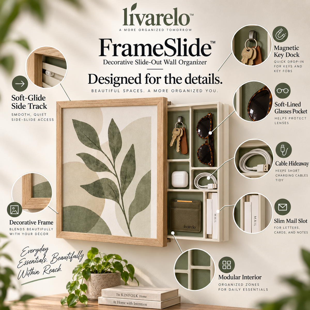 livarelo™ FrameSlide™ Decorative Slide-Out Wall Organizer