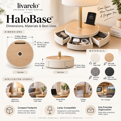 livarelo™ HaloBase™ 360° Rotating Hidden Lamp-Base Organizer