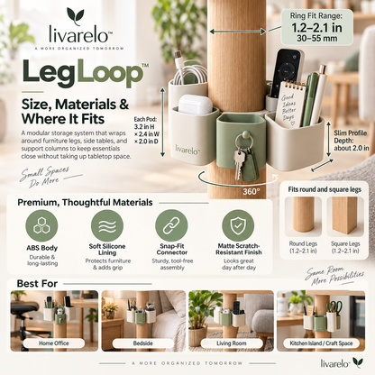 livarelo™ LegLoop™ 360° Wraparound Furniture-Leg Modular Organizer