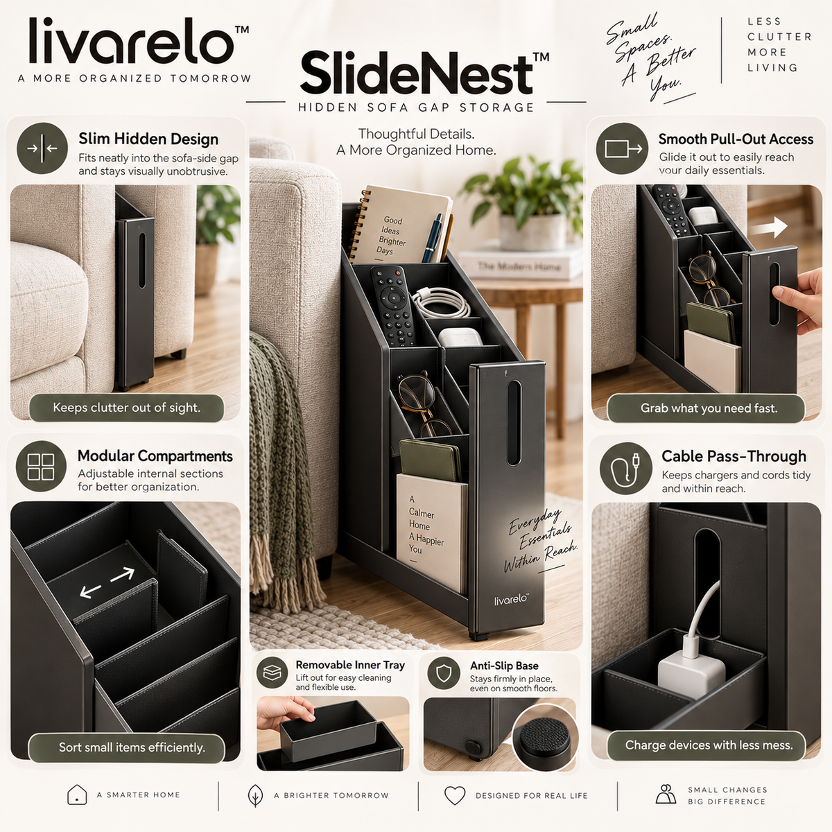 livarelo™ SlideNest™ Hidden Gap Slide-Out Organizer