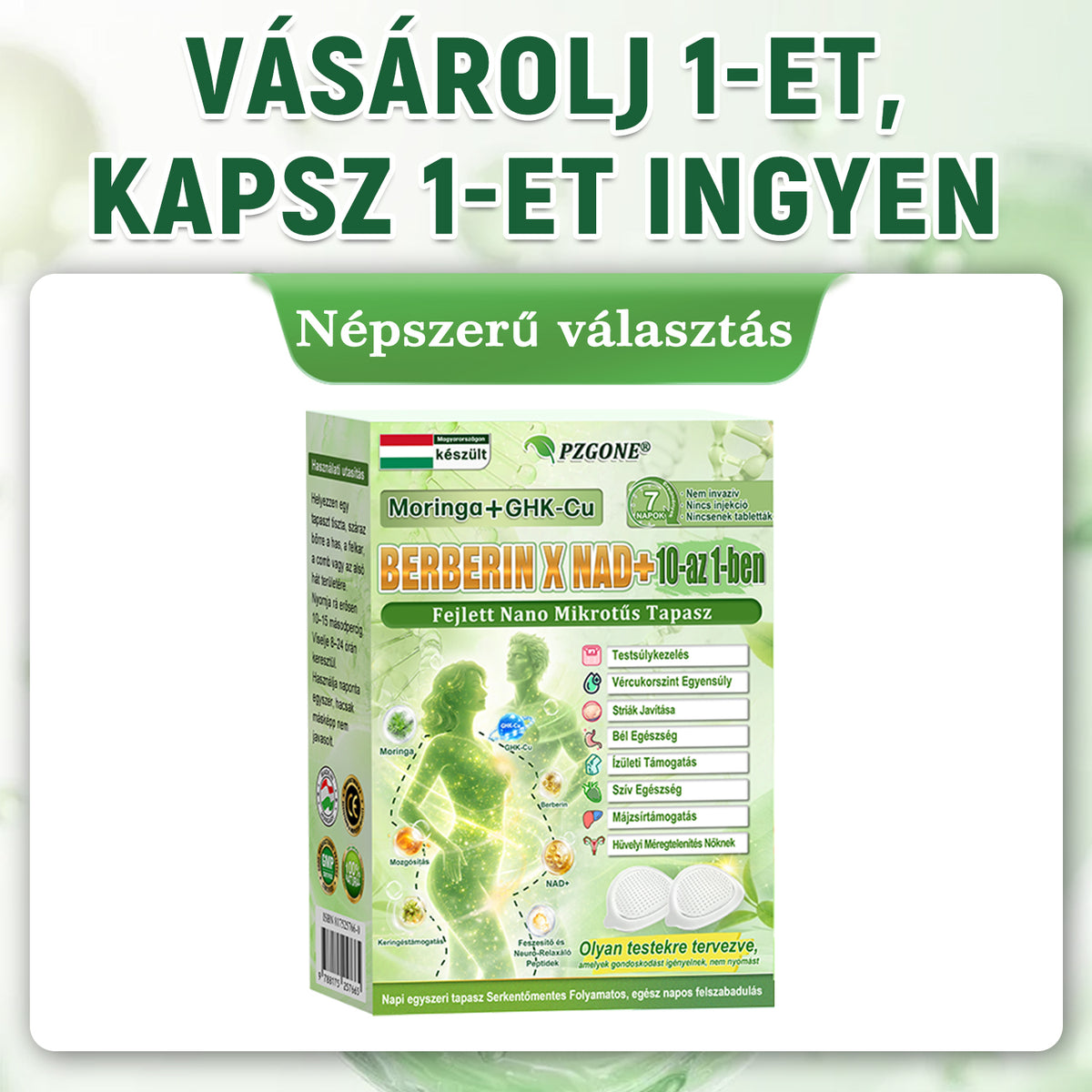 Hivatalos márkabolt | PZGONE® Moringa + Berberin × NAD+ 10 az 1-ben nano-mikrotűs tapasz | Napi egyszeri használat | Testsúlykezelés, bőrfeszesség, energiaszint és általános jóllét támogatására