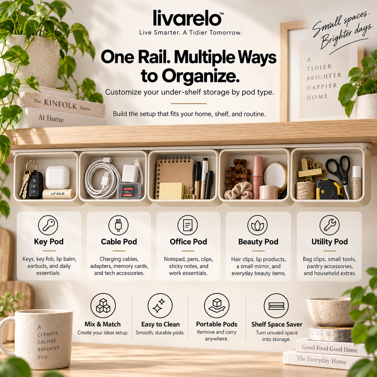 livarelo™ RailPod™ Hidden Modular Under-Shelf Storage System