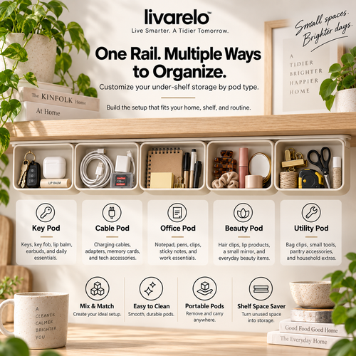 livarelo™ RailPod™ Hidden Modular Under-Shelf Storage System