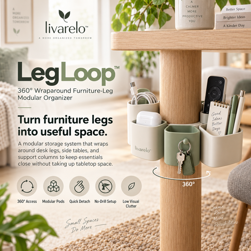 livarelo™ LegLoop™ 360° Wraparound Furniture-Leg Modular Organizer