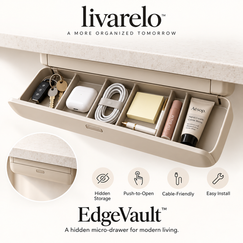 livarelo™ EdgeVault™ Hidden Flip-Down Counter-Edge Organizer