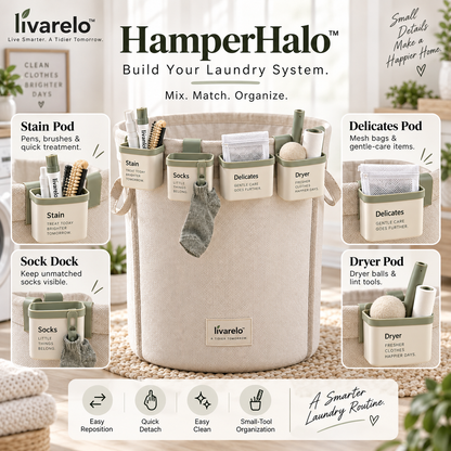livarelo™ HamperHalo™ Modular Laundry-Rim Organizer System