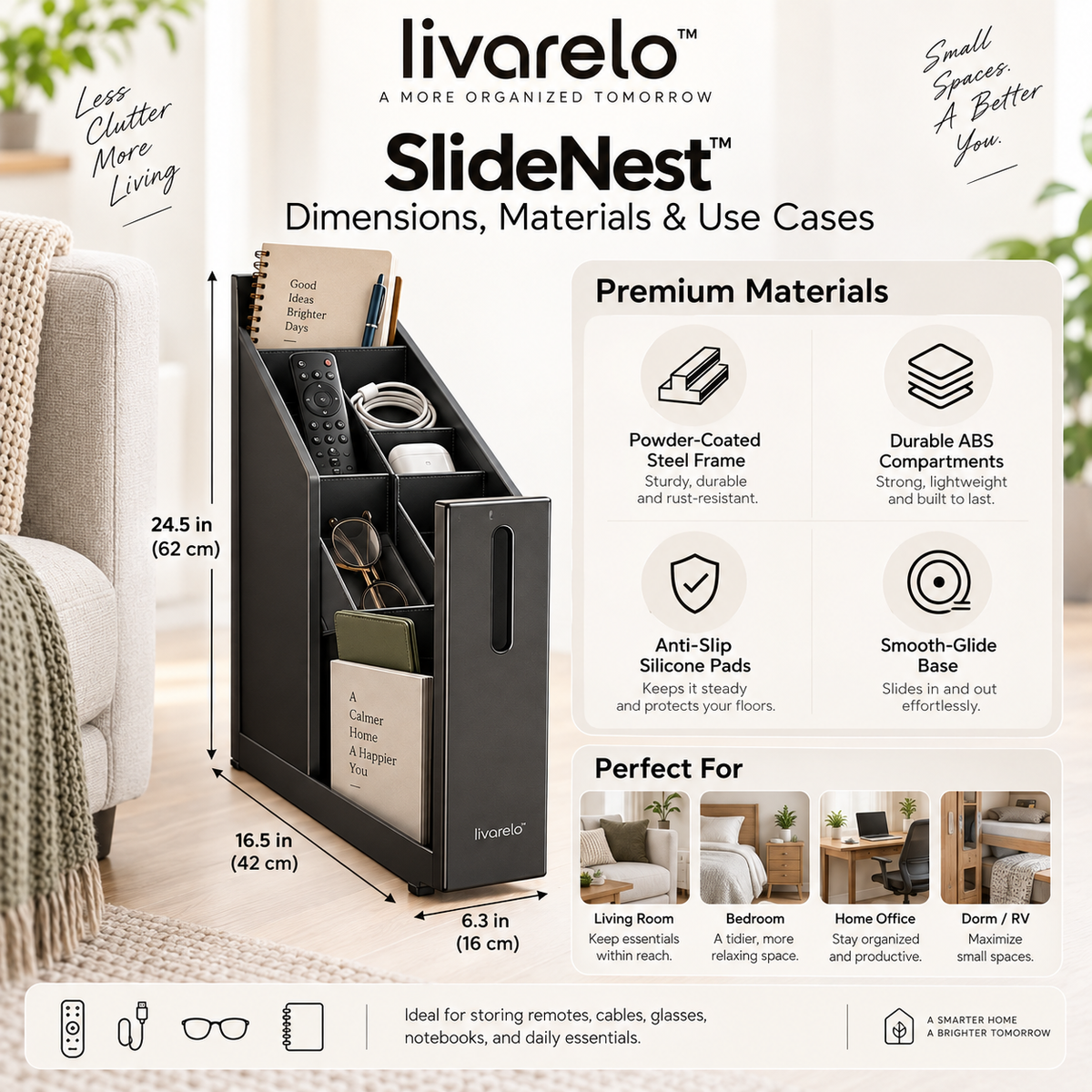 livarelo™ SlideNest™ Hidden Gap Slide-Out Organizer
