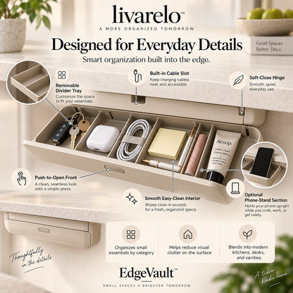 livarelo™ EdgeVault™ Hidden Flip-Down Counter-Edge Organizer