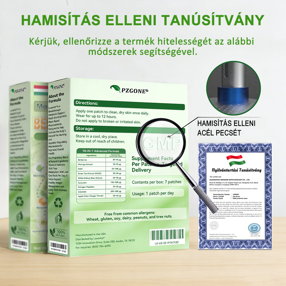 Hivatalos márkabolt | PZGONE® Moringa + Berberin × NAD+ 10 az 1-ben nano-mikrotűs tapasz | Napi egyszeri használat | Testsúlykezelés, bőrfeszesség, energiaszint és általános jóllét támogatására