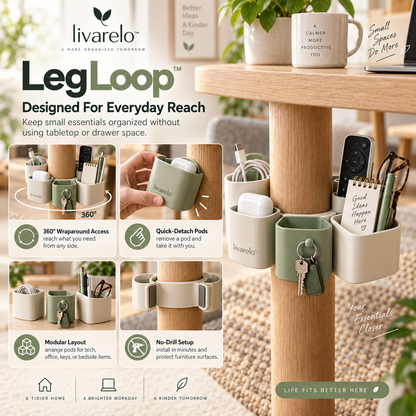 livarelo™ LegLoop™ 360° Wraparound Furniture-Leg Modular Organizer