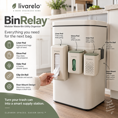livarelo™ BinRelay™ Modular Waste-Bin Utility Organizer